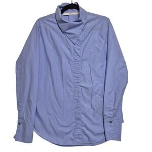 TELA Poplin Shirt Women 44 Medium Blue L/S Button Up Asymmetrical Collar Luxury